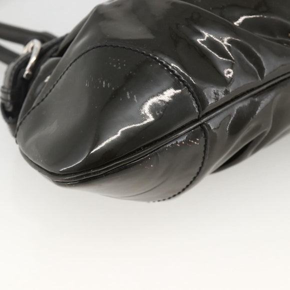 Salvatore Ferragamo Gancini Hand Bag Patent leather Khaki Silver Auth BAZ602