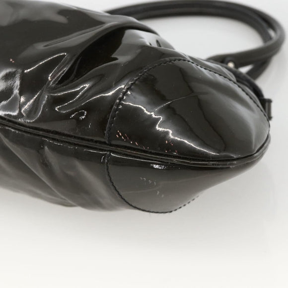 Salvatore Ferragamo Gancini Hand Bag Patent leather Khaki Silver Auth BAZ602