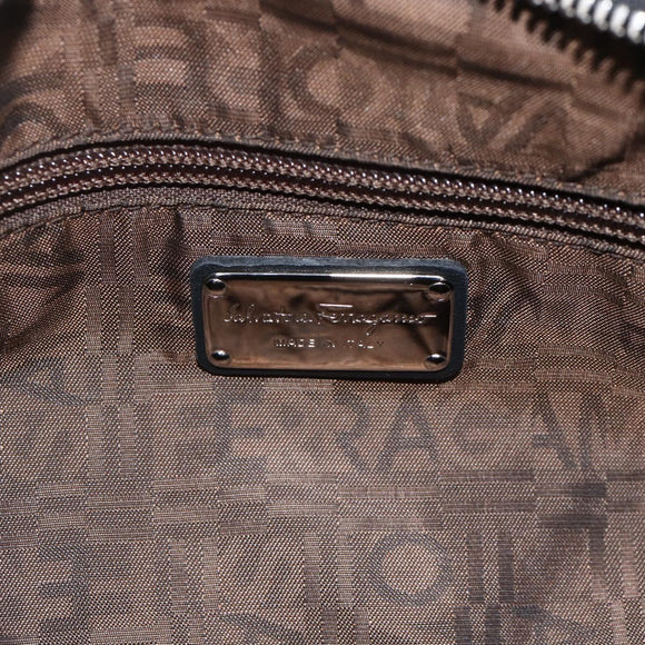 Salvatore Ferragamo Gancini Hand Bag Patent leather Khaki Silver Auth BAZ602