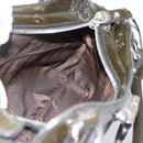 Salvatore Ferragamo Gancini Hand Bag Patent leather Khaki Silver Auth BAZ602-18