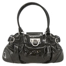 Salvatore Ferragamo Gancini Hand Bag Patent leather Khaki Silver Auth BAZ602-2
