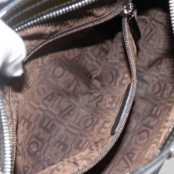 Salvatore Ferragamo Gancini Hand Bag Patent leather Khaki Silver Auth BAZ602