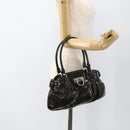 Salvatore Ferragamo Gancini Hand Bag Patent leather Khaki Silver Auth BAZ602-23