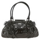 Salvatore Ferragamo Gancini Hand Bag Patent leather Khaki Silver Auth BAZ602-3