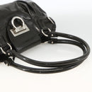 Salvatore Ferragamo Gancini Hand Bag Patent leather Khaki Silver Auth BAZ602-8