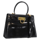 Salvatore Ferragamo Gancini Hand Bag Patent leather 2way Black Gold Auth BAZ603-1