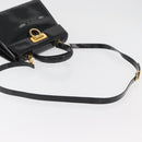 Salvatore Ferragamo Gancini Hand Bag Patent leather 2way Black Gold Auth BAZ603-9