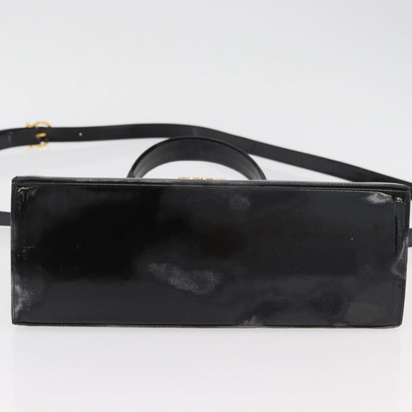 Salvatore Ferragamo Gancini Hand Bag Patent leather 2way Black Gold Auth BAZ603