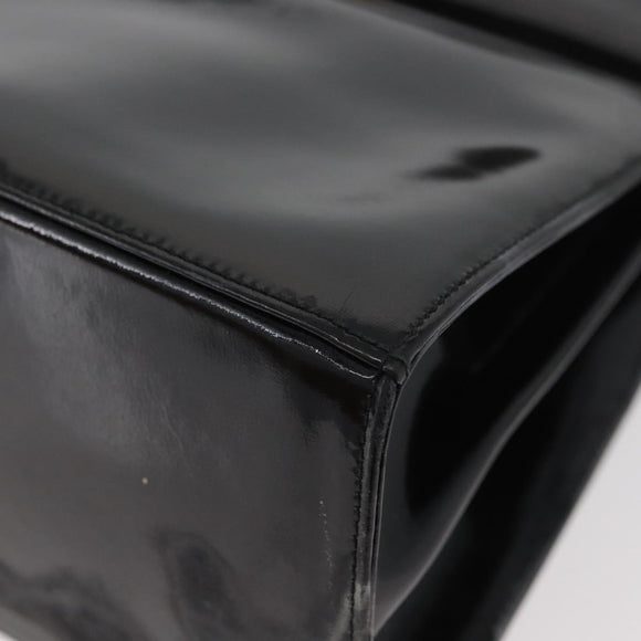 Salvatore Ferragamo Gancini Hand Bag Patent leather 2way Black Gold Auth BAZ603