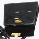 Salvatore Ferragamo Gancini Hand Bag Patent leather 2way Black Gold Auth BAZ603-20