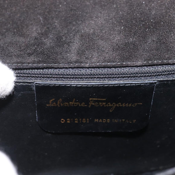 Salvatore Ferragamo Gancini Hand Bag Patent leather 2way Black Gold Auth BAZ603