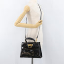 Salvatore Ferragamo Gancini Hand Bag Patent leather 2way Black Gold Auth BAZ603-28