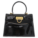 Salvatore Ferragamo Gancini Hand Bag Patent leather 2way Black Gold Auth BAZ603-13