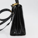 Salvatore Ferragamo Gancini Hand Bag Patent leather 2way Black Gold Auth BAZ603-3