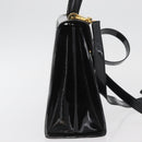 Salvatore Ferragamo Gancini Hand Bag Patent leather 2way Black Gold Auth BAZ603-4