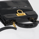 Salvatore Ferragamo Gancini Hand Bag Patent leather 2way Black Gold Auth BAZ603-6