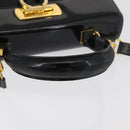 Salvatore Ferragamo Gancini Hand Bag Patent leather 2way Black Gold Auth BAZ603-7