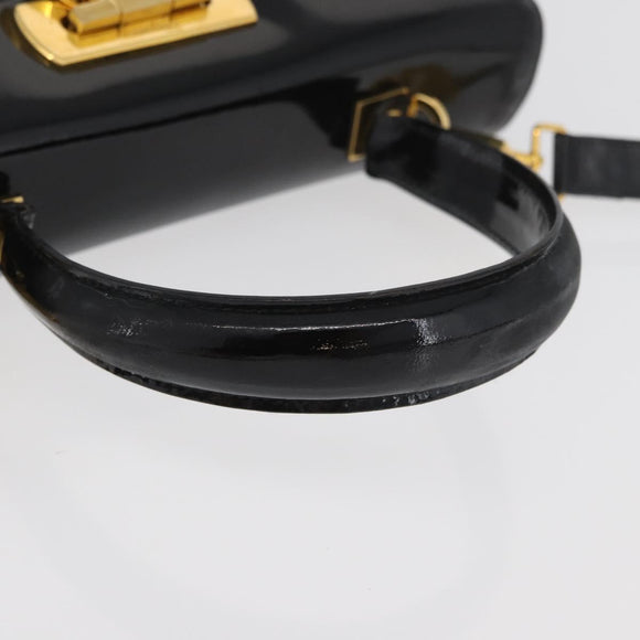 Salvatore Ferragamo Gancini Hand Bag Patent leather 2way Black Gold Auth BAZ603