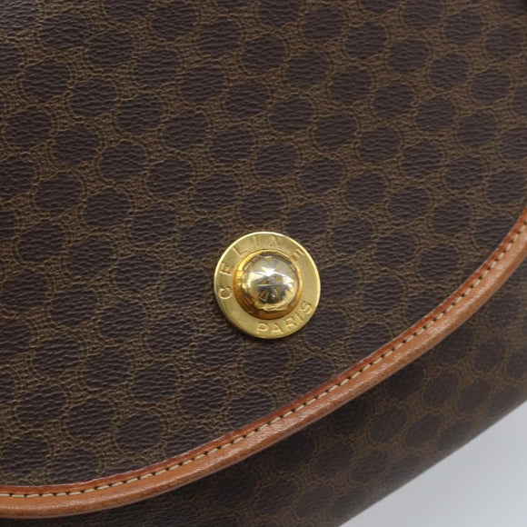 CELINE Macadam Canvas Star Ball Shoulder Bag PVC Leather Brown Gold Auth BAZ619A