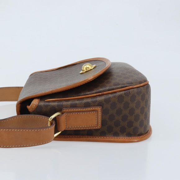 CELINE Macadam Canvas Star Ball Shoulder Bag PVC Leather Brown Gold Auth BAZ619A