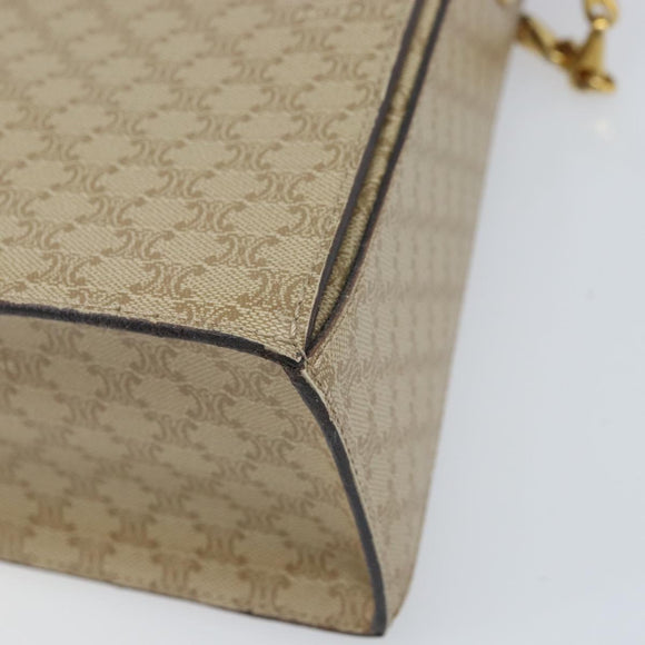 CELINE Macadam Canvas Shoulder Bag PVC Leather Beige Gold Auth BAZ620A