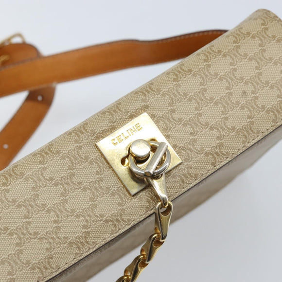 CELINE Macadam Canvas Shoulder Bag PVC Leather Beige Gold Auth BAZ620A