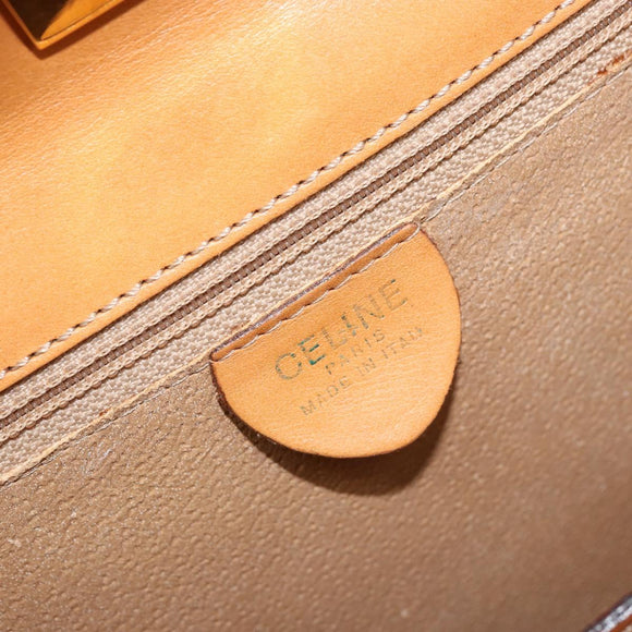 CELINE Macadam Canvas Shoulder Bag PVC Leather Beige Gold Auth BAZ620A