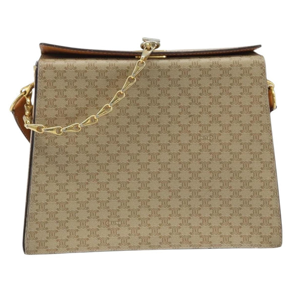 CELINE Macadam Canvas Shoulder Bag PVC Leather Beige Gold Auth BAZ620A