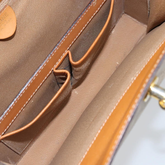 CELINE Macadam Canvas Shoulder Bag PVC Leather Beige Gold Auth BAZ620A