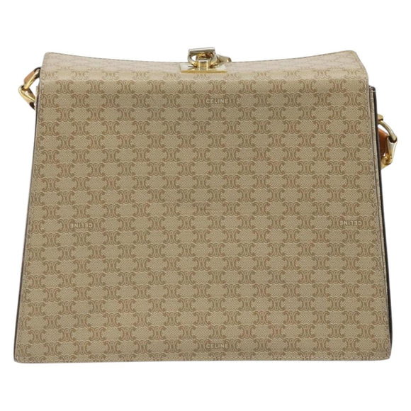 CELINE Macadam Canvas Shoulder Bag PVC Leather Beige Gold Auth BAZ620A