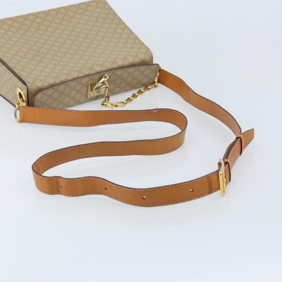 CELINE Macadam Canvas Shoulder Bag PVC Leather Beige Gold Auth BAZ620A
