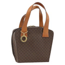 CELINE Macadam Canvas Circle Hand Bag PVC Leather Brown Gold Auth BAZ621-1