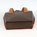 CELINE Macadam Canvas Circle Hand Bag PVC Leather Brown Gold Auth BAZ621-5