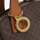 CELINE Macadam Canvas Circle Hand Bag PVC Leather Brown Gold Auth BAZ621-18