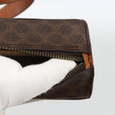 CELINE Macadam Canvas Circle Hand Bag PVC Leather Brown Gold Auth BAZ621-10