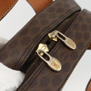 CELINE Macadam Canvas Circle Hand Bag PVC Leather Brown Gold Auth BAZ621-19