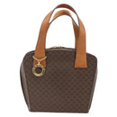 CELINE Macadam Canvas Circle Hand Bag PVC Leather Brown Gold Auth BAZ621-13