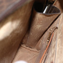 CELINE Macadam Canvas Circle Hand Bag PVC Leather Brown Gold Auth BAZ621-21
