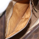 CELINE Macadam Canvas Circle Hand Bag PVC Leather Brown Gold Auth BAZ621-24