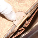 CELINE Macadam Canvas Circle Hand Bag PVC Leather Brown Gold Auth BAZ621-12
