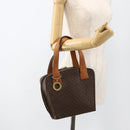 CELINE Macadam Canvas Circle Hand Bag PVC Leather Brown Gold Auth BAZ621-25