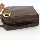 CELINE Macadam Canvas Circle Hand Bag PVC Leather Brown Gold Auth BAZ621-3