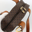 CELINE Macadam Canvas Circle Hand Bag PVC Leather Brown Gold Auth BAZ621-6