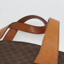 CELINE Macadam Canvas Circle Hand Bag PVC Leather Brown Gold Auth BAZ621-14