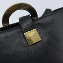 CELINE Circle Shoulder Bag Leather Black Gold Auth BAZ623A-9