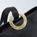 CELINE Circle Shoulder Bag Leather Black Gold Auth BAZ623A-10