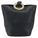 CELINE Circle Shoulder Bag Leather Black Gold Auth BAZ623A-13