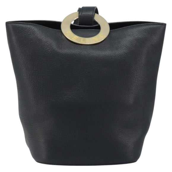 CELINE Circle Shoulder Bag Leather Black Gold Auth BAZ623A