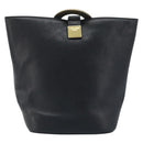 CELINE Circle Shoulder Bag Leather Black Gold Auth BAZ623A-2