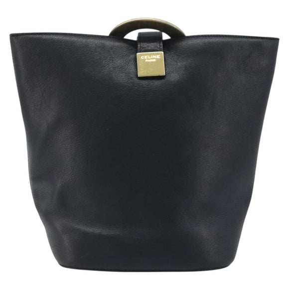 CELINE Circle Shoulder Bag Leather Black Gold Auth BAZ623A